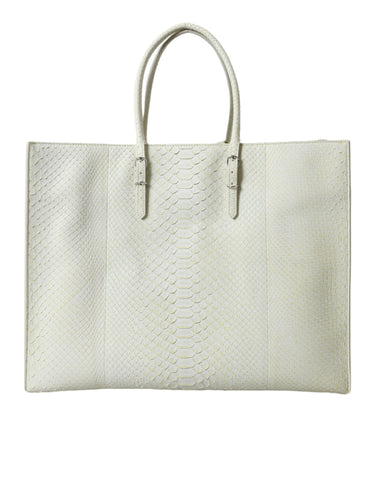 White Yellow Exotic Skin Leather Shopping Tote PAPIER Bag