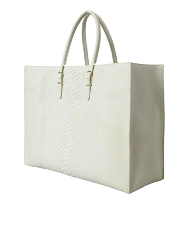White Yellow Exotic Skin Leather Shopping Tote PAPIER Bag