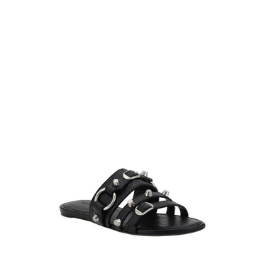 Black Calf Leather Bos Taurus Flat Sandals