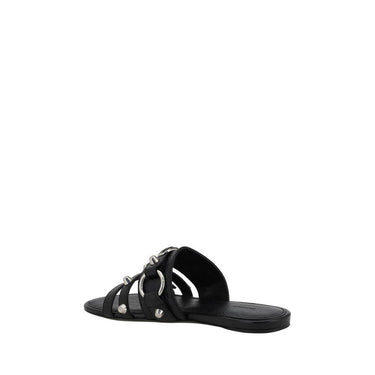 Black Calf Leather Bos Taurus Flat Sandals