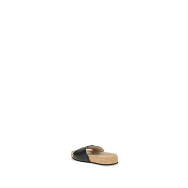 Black Calf Leather Bos Taurus Flat Sandals
